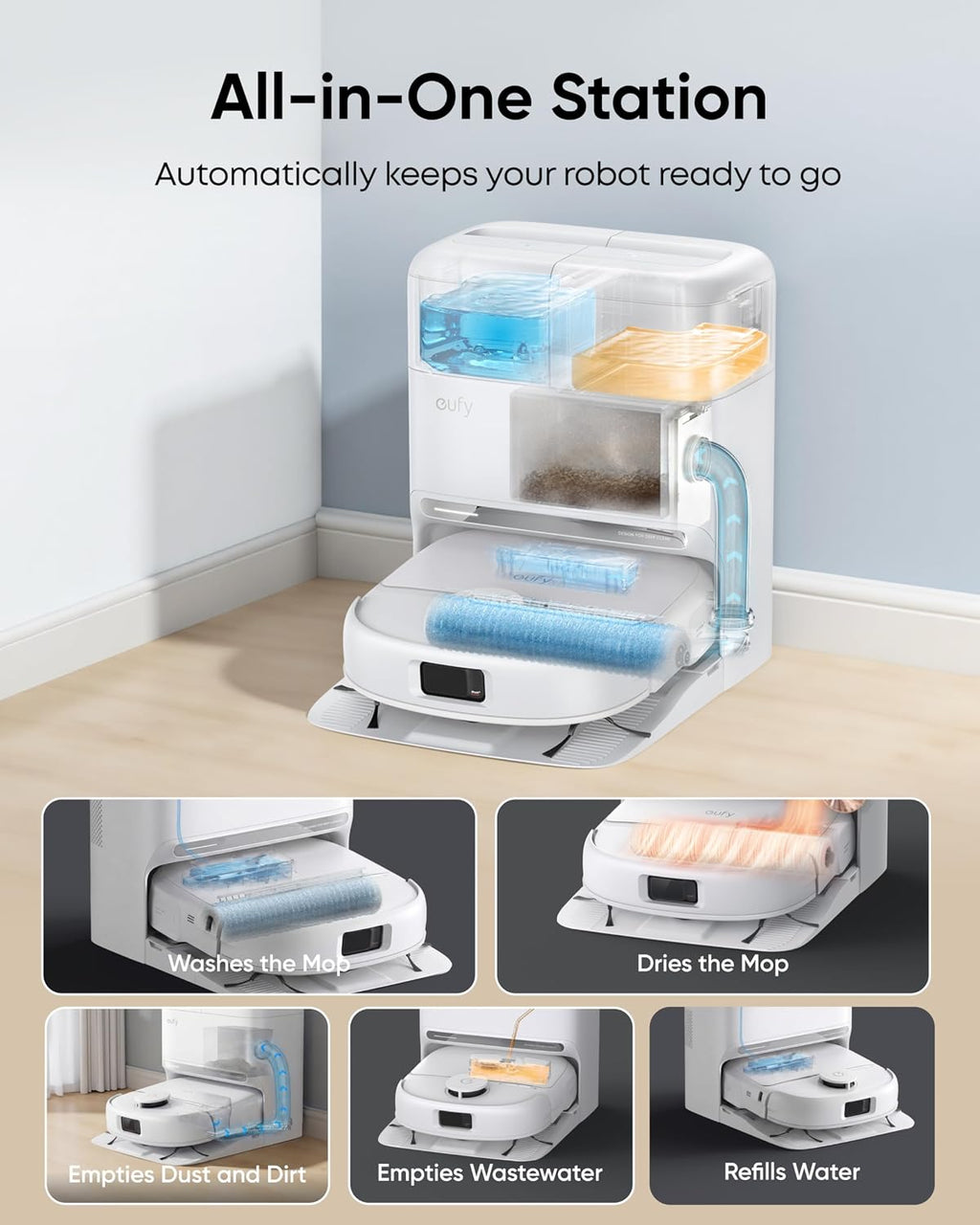 eufy C28 Omni, Robot Vacuum Cleaner with Mop,HydroJet Self Clean Roller Mop